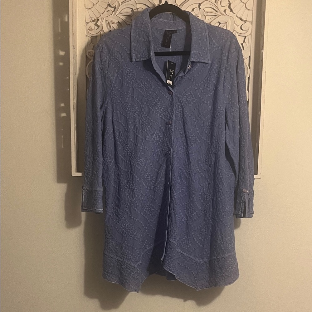 Focus Casual Life Periwinkle Textured Button Down Shirt - Picture 6 of 8